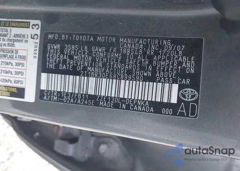 2008 Toyota Corolla Le from USA, damaged, VIN 2T1BR30E68C899590